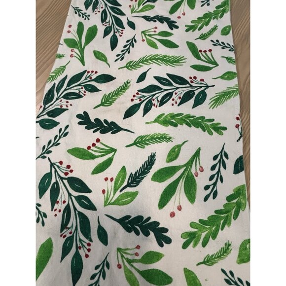 52” Holiday Table Runner Christmas Holly Mistletoe Green/red Bright And Merry - Picture 4 of 4